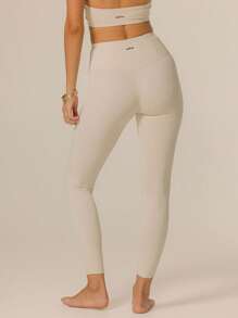 SHEIN Aralina-E Quần legging nhún Leisurewear hoàn hảo cho trang phục thể thao mùa hè và mùa đông, trang phục đi biển và trang phục sân bay cho phụ nữ - Màu be - Xem 2