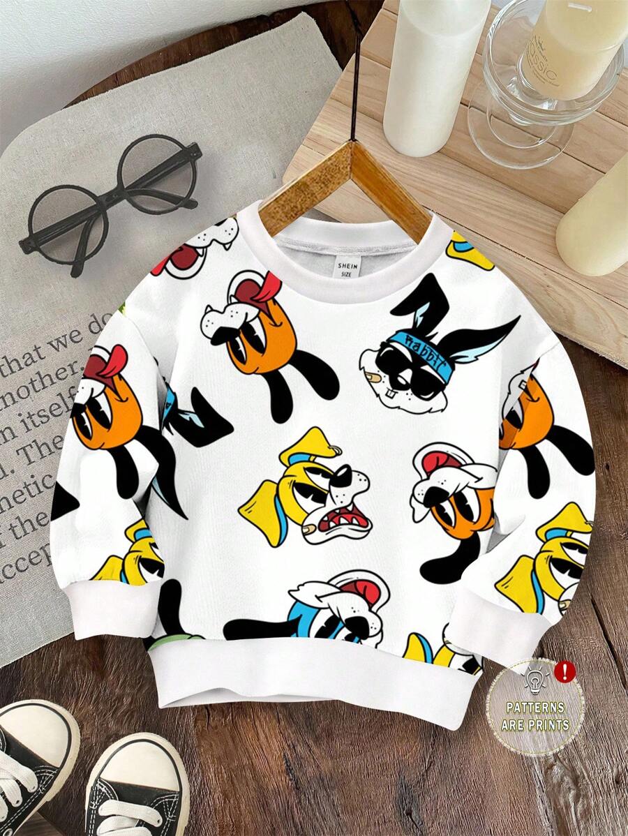 SHEIN Baby/Kleinkind Jungen Lässiges, loses Pullover Sweatshirt mit Tier Grafik in Strickoptik, rundem Ausschnitt, geeignet für Herbst/Winter