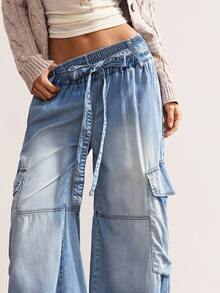 Bohemela 休闲纯色梭织牛仔宽腿宽松裤