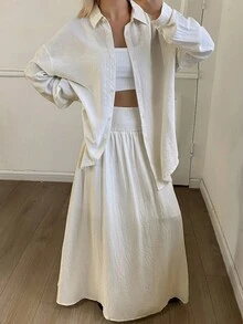 Livesso Women's Summer Shirt And Skirt Casual 2 Pieces Set - White - View 1