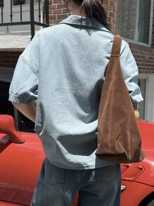 DAZY 新款宽松休闲破洞牛仔女衬衫，秋季女式夹克，秋季女装 - 藍色 - 查看 3