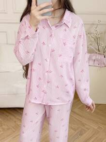 SHEIN Girls' Oversized Striped Butterfly Print 3-Piece Set - Loose Pocket Shirt + Vest + Wide Leg Pants, Casual Fashion Outfit Suitable For Outdoor, Sports, And School Wear