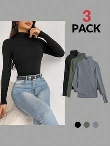 EURMUSE 3pcs Turtle Neck Ribbed Knit Sweater,Jumper,Jumpers For Women,Cream Jumper,Jumpers,Christmas Jumper,White Jumper,Black Jumper,Ladies Jumper,Tall In Women,Women's Jumpers - Multicolor - View 3