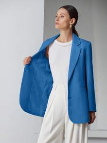 EURMUSE Decor Pocket Single Breasted Blazer Workwear  - Biru - View 8