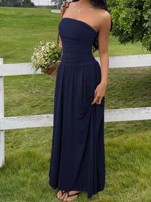 SHEIN EZwear Women's Casual Navy Blue Long Dress