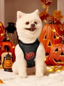 1 件宠物猫狗通用万圣节黑色南瓜卡通图案印花可爱、时尚、透气、舒适的狗背心，适合万圣节派对，PETSIN 原创设计 - 彩色 - 查看 7