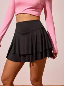 CourtClass Women's Multi-Layer Black Tennis/Workout Skorts With Phone Pocket, Outdoor Sports Black Black Tennis Skirt Skirt Gym Sport Skort Workout Skirt Tennis Skirts Pickleball Skirts Golf Skirts Athletic Skirts Women Sports Skirts - Black - View 3