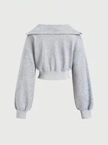 Sweetra Women's Minimalist Navy Collar Short Sweatshirt, Suitable For Commuting Fall Cloth For Women