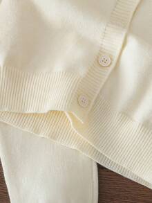 SHEIN 女婴秋冬针织套装 - 甜美法式时尚荷叶边领、开衫和裤子，适合日常/旅行穿着