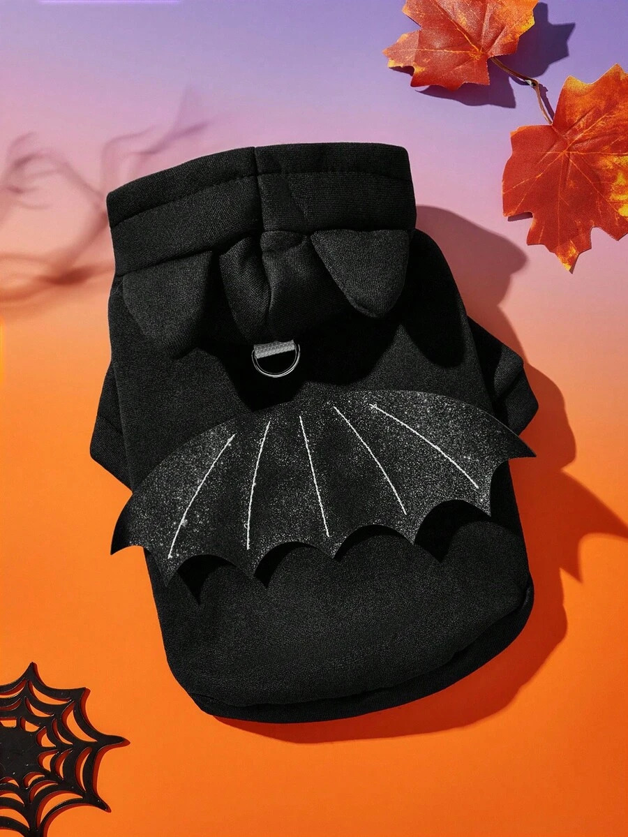 PETSIN 1 件宠物万圣节服装，猫狗通用 3D 蝙蝠装，狗衣服 - 黑色 - 查看 1