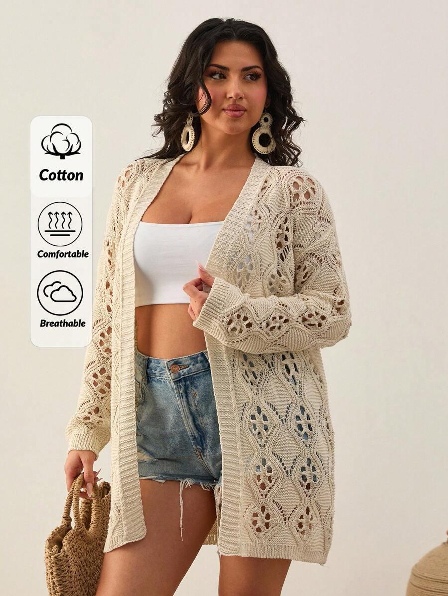 EURMUSE Frenchy Plus Crocheted Lightweight Cardigan - Apricot - View 1