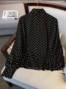 GlowEve CURVE 大码优雅波尔卡圆点秋季衬衫，适合女士度假穿着 - 黑色 - 查看 2