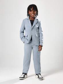 SUMWON Stylish Boys Formal Suit Two Piece Light Blue Blazer Pants Set Wedding Party Special Occasion Matching Outfit Classic Modern Cut Fall Winter - Dusty Blue - View 1