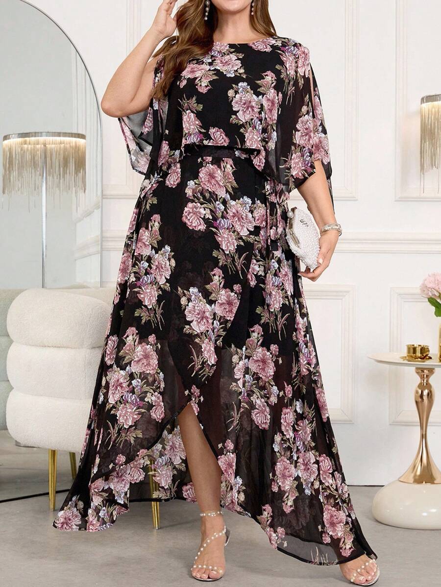 SHEIN Clasi Rochie elegantă de culoare caisă pentru femei plus size, potrivită pentru nuntă, ținută de petrecere de vară, Haine pentru femei plus size, ținute pentru ieșiri în oraș, Haine de toamnă, Rochii maxi pentru femei, Rochii pentru femei, Rochii elegante pentru femei, Rochii pentru femei plus size, Rochii de toamnă pentru femei, Rochii pentru femei, Rochii pentru femei, Rochii de petrecere