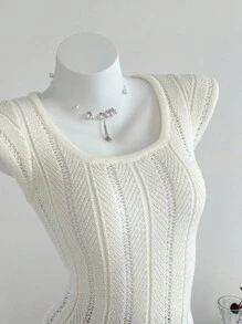 SHEIN Unity Women's Basic Casual Knit Sweater - White - View 1