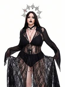 Whyspr Goth Punk Gothic Halloween Plus Size Lace Coats Fall Winter Cloth For Women - Black - View 6