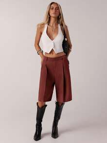SHEIN Forever 21 Bermudas grises minimalistas para mujer para uso diario en primavera - Burdeos - Ver 7