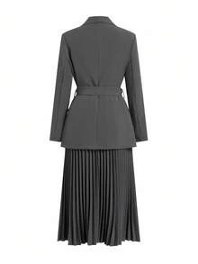 Ellevyn Bộ vest blazer thanh lịch và chân váy xếp ly cho nữ, phù hợp cho việc đi lại hàng ngày, hoạt động ngoài trời và nhiều dịp khác nhau, mùa thu - Xám - Xem 12
