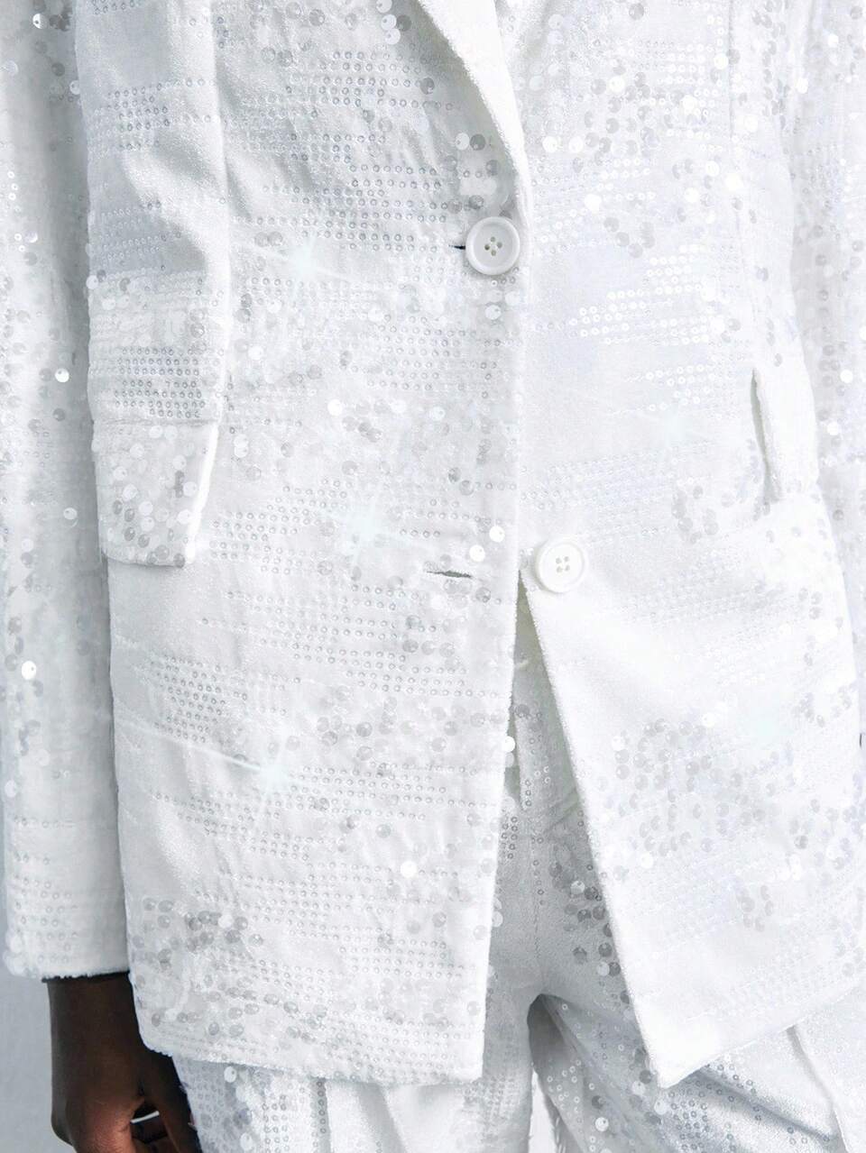 SHEIN Maija Women's Elegant White Sequin Blazer,Summer Night Out Long Sleeve Casual Blazer,Business Classy,Goth Halloween Party,Old Money Designer-Inspired Style