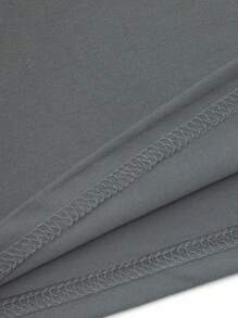 SHEIN CURVE+ Áo thun cổ tròn tay ngắn in chữ và họa tiết cỡ lớn, mùa hè - Màu xám đen - Xem 3