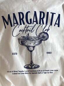 Tseoso Casual Crew Neck Retro Cocktail English Print Fitted Women T-Shirt, Suitable For Summer, Airport, And Street Wear - White - View 4