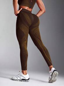 Powerista Women's Summer&Spring Gym&Fitness Sportswear Brown And Yellow Contrast Color High Waist Casual Fitness Leggings With Breathable Fabric - Brown - View 6