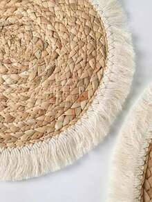 SHEIN 1 tấm lót bàn có tua rua, làm bằng cỏ biển dệt với ren, cách nhiệt, dùng cho bàn tròn. - Nhiều màu - Xem 7