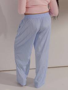 Aralina Women's Plus Autumn/Winter Casual Boho Curve Cute Stripe Pants With Contrast Waistband Perfect For Vacation And Teacher And Country Concert - Blue - View 2