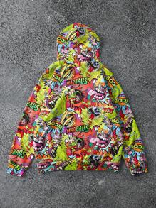 MADBALLS X SHEIN Men's Casual Street Cartoon & Letter Graphic Pocket Drawstring Hoodie, Spring/Autumn - Multicolor - View 8