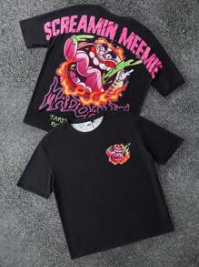 MADBALLS X SHEIN 男士字母及卡通图案圆领短袖T恤 - 黑色 - 查看 8