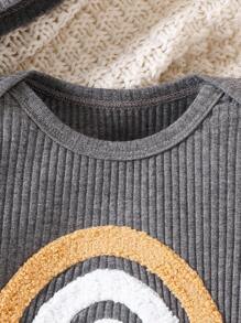 SHEIN 男婴圆领长袖连体衣和裤子套装，秋冬季款 - 深灰色 - 查看 4