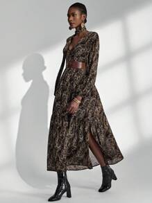 Almamuse Women's Elegant Paisley Print Long Sleeve Dress Fall Cloth For Women - Multicolor - View 5