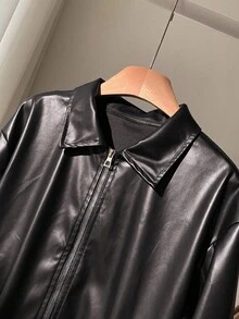 Girls' Turndown Collar Zipper Casual Cool Jacket, Suitable For Outings, Vacations, And Back To School Fall Winter - Black - View 11