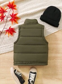 SHEIN Vintaside Kids 男童无袖拉链背心外套，适合返校季，秋冬季时尚百搭 - 軍綠色 - 查看 2