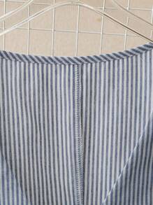 SHEIN LUNE 大码夏季休闲条纹无袖纽扣衬衫 - 藏蓝色 - 查看 4