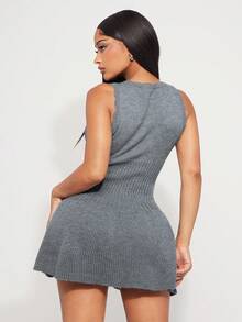 Radiana Women's Sleeveless Solid Color Mini Knit Dress, Summer Fashion Gray Dress Fit And Flare Dress Skater Dress Jumper Dress In Fall/Winter,ملابس شتوية للنساء - Dark Grey - View 2