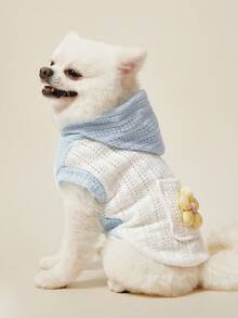 PETSIN 1 件宠物猫狗通用可爱 3D 花朵镂空连帽衫连帽衫狗狗衣服 - 白色 - 查看 2