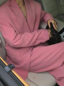 Women's Chic Smooth Pink Suit Set Business Attire - Baby Pink - View 8