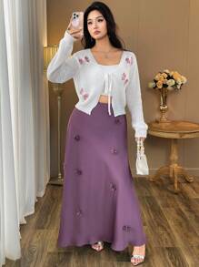 SHEIN Clasi 女式V领串珠蝴蝶结休闲针织开衫 - 白色 - 查看 5
