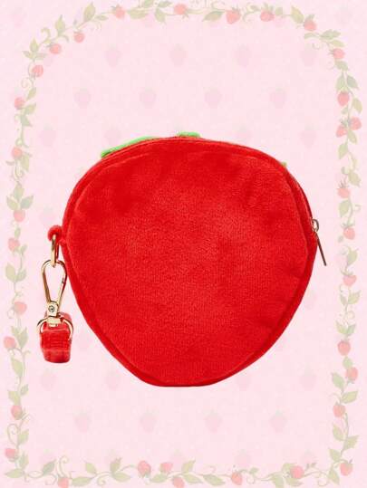 Jolie pochette porte-monnaie en peluche fraise, sac rouge