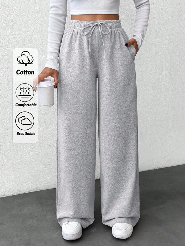 SHEIN PETITE Calças femininas de cintura alta e retas, cor sólida