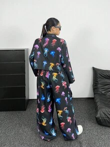 POPSWAY 2 piezas Mono de talla grande con estampado de medusa en la parte superior y los pantalones