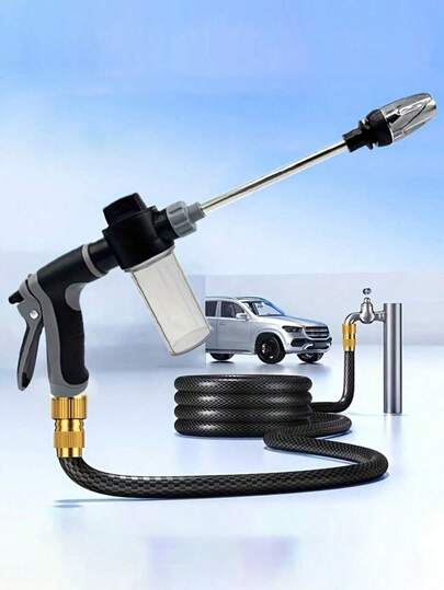 SHEIN 1 pieza Pistola de agua portátil de alta presión con adaptadores de conexión rápida de 3/4 pulgadas y 1/2 pulgadas, boquilla de manguera de jardín multifuncional con varilla ajustable y reforzada para la limpieza de automóviles y el lavado de mascotas