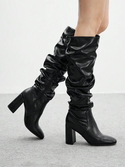 CUCCOO BIZCHIC New Lace-Up Buckle Thick Heel British Knight Motorcycle Mid-Calf Boots For Women
