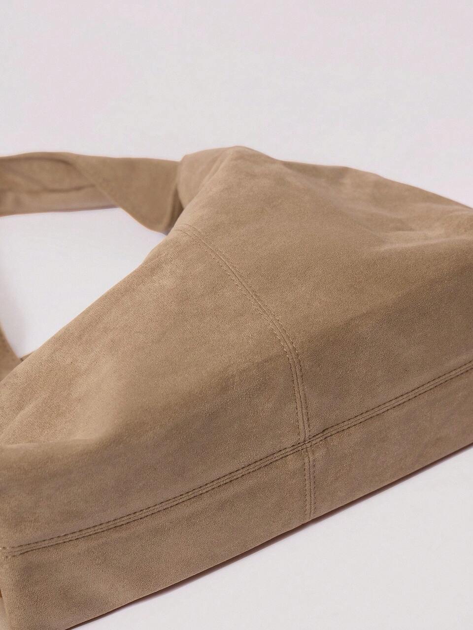 Faux Suede Slouchy Shoulder Bag, Newest Fashionable Suede Bag For Women, Perfectly Matching With Outfits Women Clothes