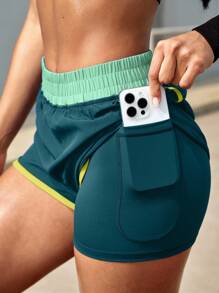 Powerista Green Colorblock Sports Bra And Shorts Set For Running & HIIT Workout Women Sets - Green - View 5