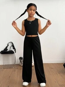 3pcs Tween Girl Lightweight Long Sleeve Shirt, Camisole And Pants Casual Comfortable Set, Spring/Summer,Winter Clothes,Fall Clothing - Multicolor - View 5
