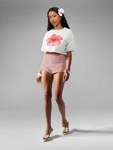 MISSGUIDED 高腰定制夏季短裤休闲日常修身迷你短裤度假海滩派对巡航装优雅都市短裤 - 粉色 - 查看 6