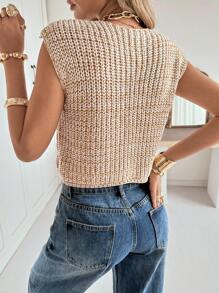 Siren Gaze Damen Einreihige Dual-Taschen Lässig Locker Gestrickte Weste für Herbst/Winter - Aprikosenfarben - Übersicht 2