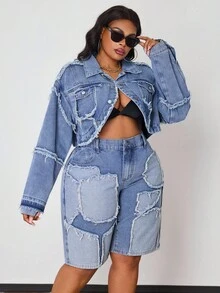 Slaydiva Plus Size Women's Retro Cropped Denim Jacket, Fashion & Personalized Old Money Autumn